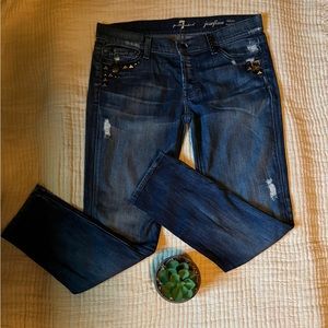 7 For All Mankind Josefina Skinny Boyfriend Studded Low Rise Jean Size 28